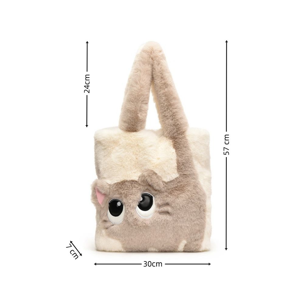 Creative Cartoon Cat Women's Plush Bag Embroidery Large Capacity Tote Bag Simple Fashion Soft Shoulder Bag for Autumn Winter