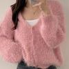 Loose and versatile autumn and winter cardigan lazy wind collar single-breasted knitted sweater neck top