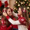Decorative Antler Hair Pins 2Pcs Christmas Clips with Plaid Bows and Pom Poms Decor, Festive Holiday Winter Party Accessories for Women Girls,