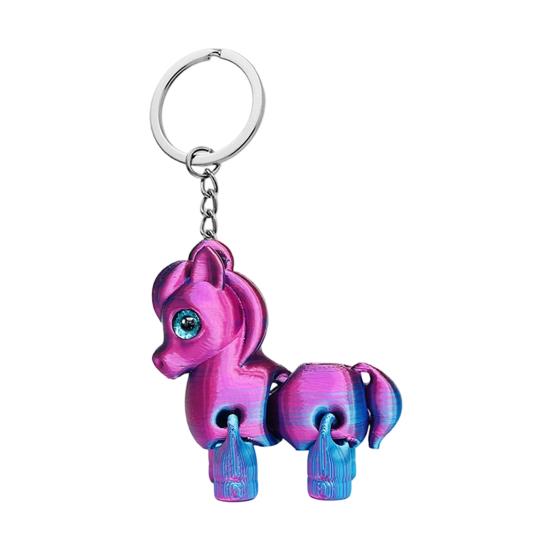 Multi Jointed Horse Keychain Gradient Color 3D Printed Animal Figurine Miniature Horse Pendant Backpack Bag Desk Decoration