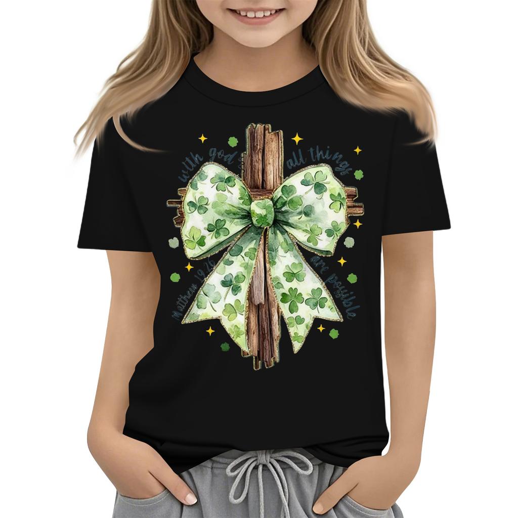 Children's Round Neck Casual Saint Patrick Printed Short Sleeve T-Shirt