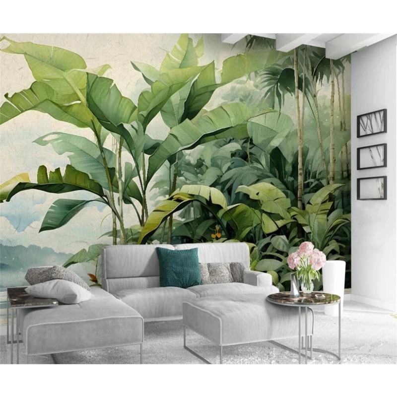 Tapet Retro Nordic Pictat Manual cu Plante Tropicale Tapet Sufragerie Dormitor Tapet
