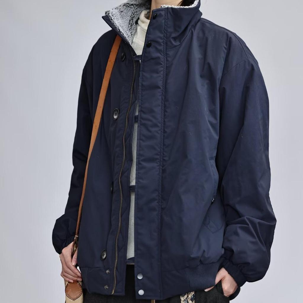 Unisex Autumn Retro Waterproof Stand-Up Collar Sporty Jacket, Solid Color, Loose Fit.