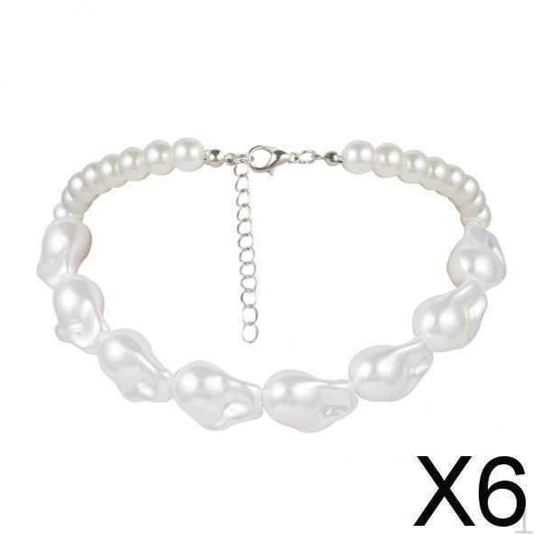 

6xClassic Baroque Style Faux Special Shaped Pearl Choker Necklace for Women