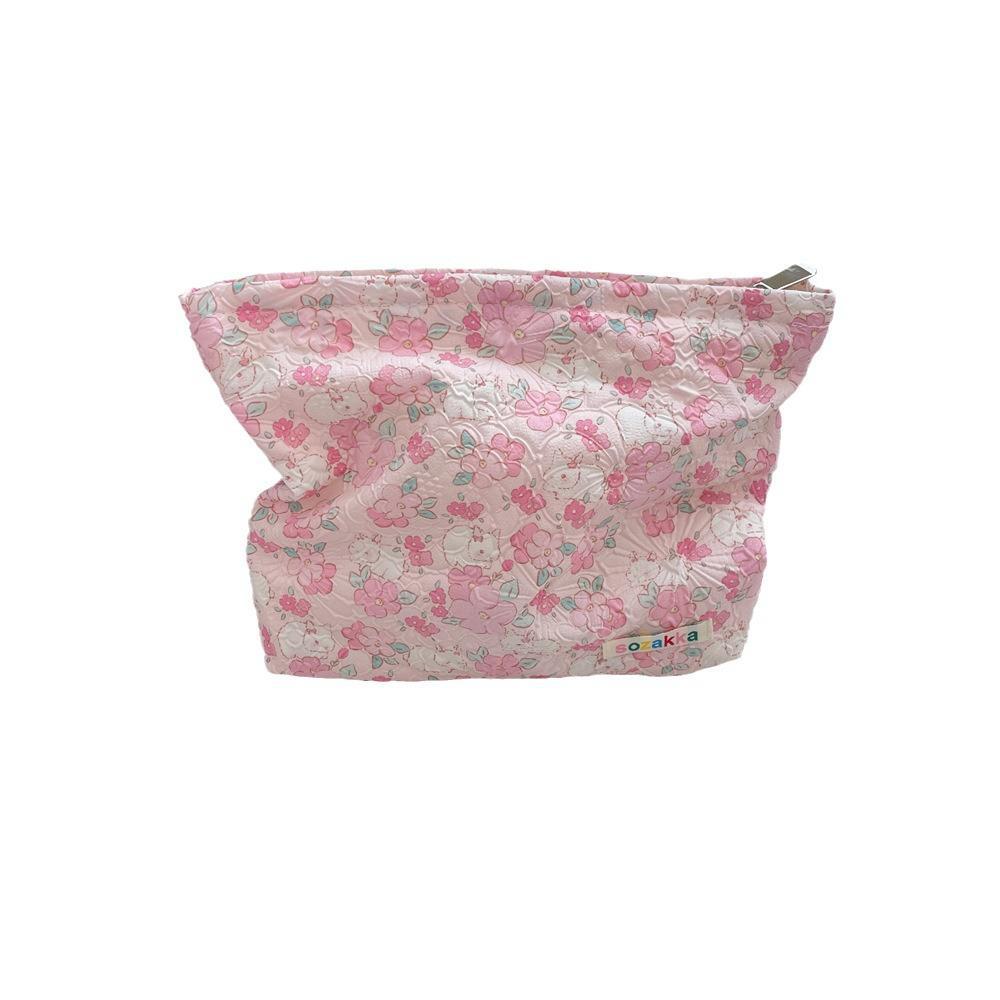 Embossed Cartoon Cosmetic Bag, Gentle Style, Large Capacity Travel Toiletry Organizer