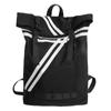 Striped Patchwork Roll-Up Backpack Men Outdoor Fitness Training Sports Bag Student School Bag