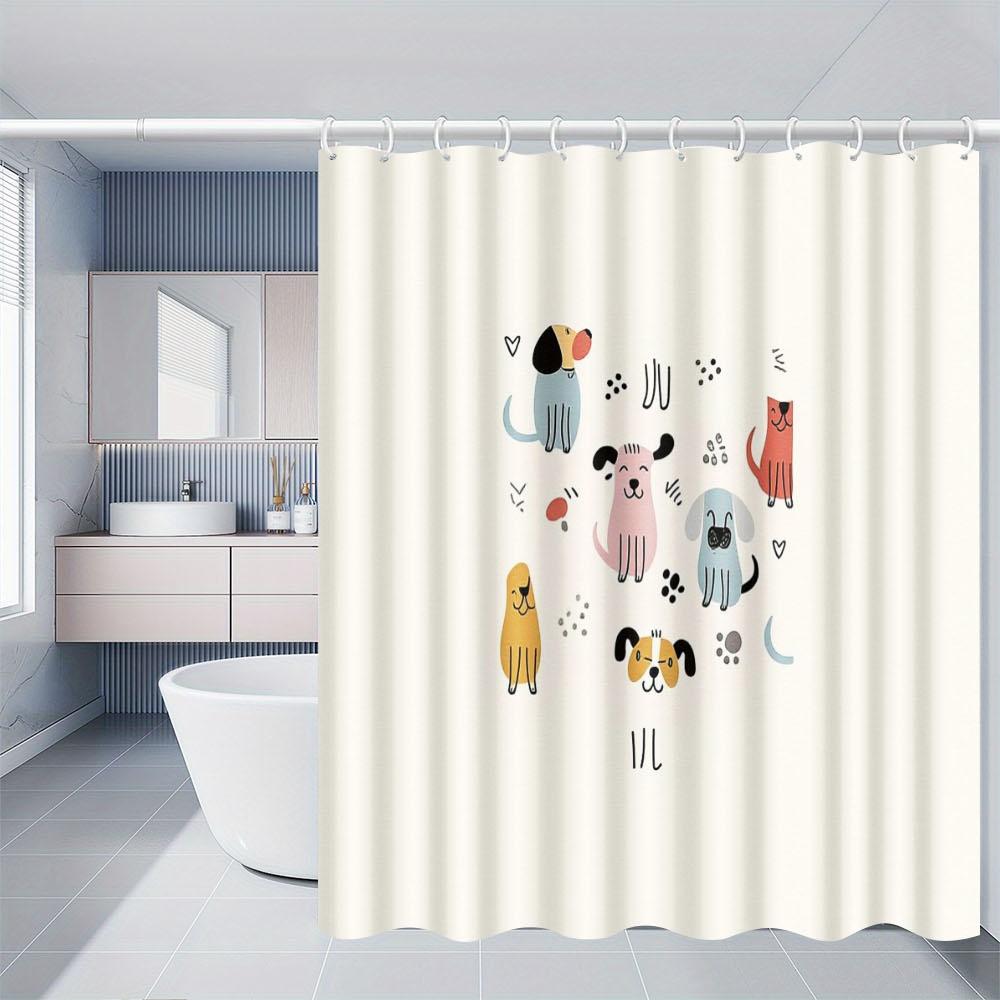 Cute Puppy Dog Shower Curtain Polyester Waterproof Bathroom Decor with 12 Hooks Playful Minimalist Pet Theme Home Accessory