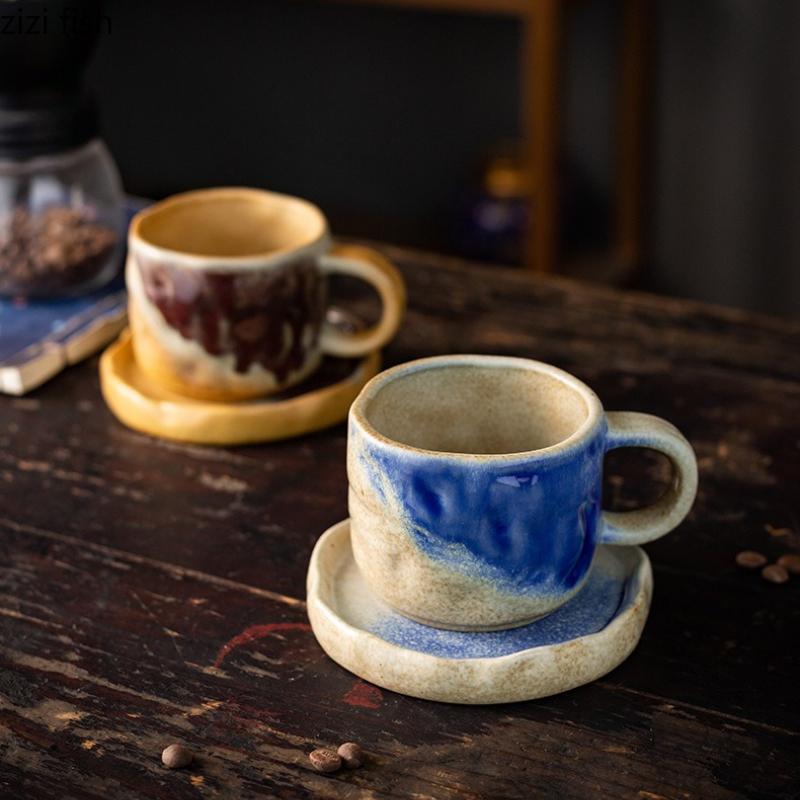 Vintage Ceramic Coffee Cup Afternoon Tea Cups Coarse Pottery Mug Oat Breakfast Cup Flower Tea Mug Water Cups Juice Mug Teacup
