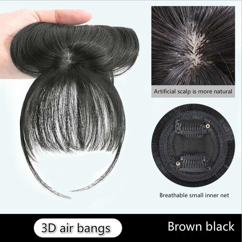 3D Französischer Pony Perücke Weiblich Unsichtbare Gesichtsreparatur Falscher Pony Natürlich und Nahtlos Kopfperücke Rundes Gesicht