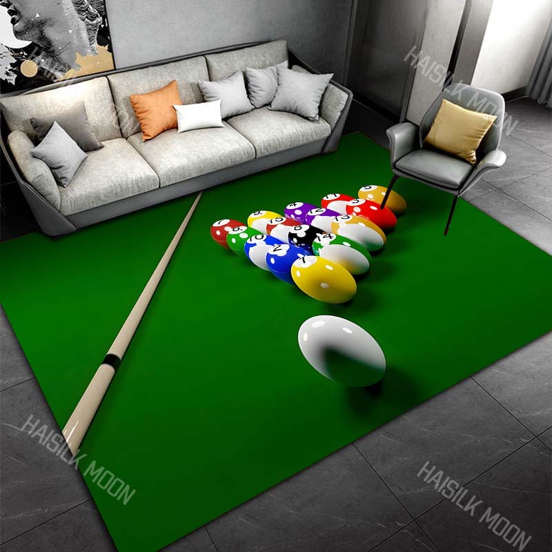 3D HD Billiard Balls Theme Printed Carpet for Living Room Bedroom Office Child Room Rug Durable Non-slip Machine Washable Mat
