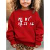 European Sizes Kids' Fashion -Lined Crew Neck Sweatshirt "MERRY CHRISTMAS" Pink Letter Cartoon Print Loose Fit Casual Long Sleeve Pullover