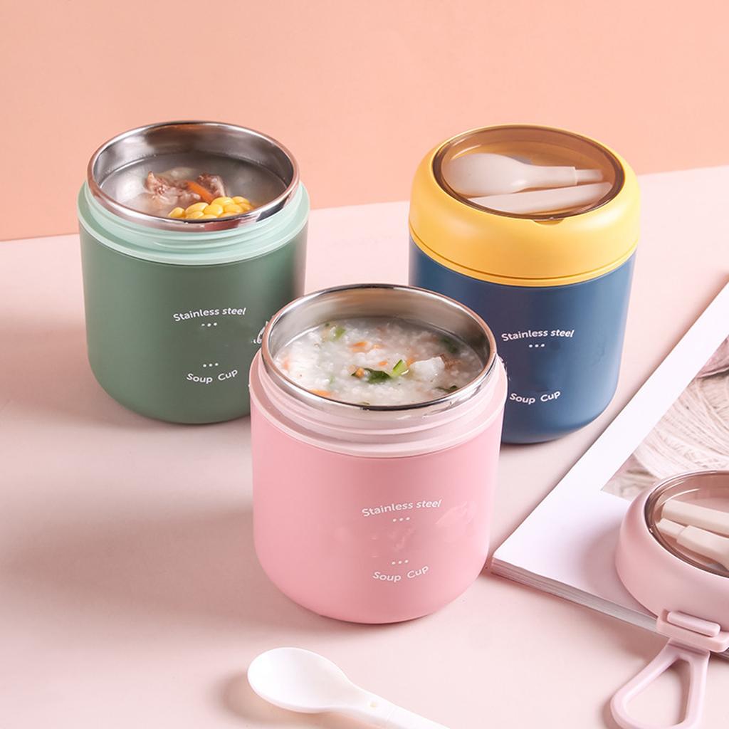 Stainless Steel Insulated Soup Container with Lid and Spoon Leakproof Vacuum Thermal Food Jar Japanese Style Portable Hot Cold Storage Cup