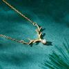 Huitan Antlers of Elk Shaped Pendant Necklace with Round Cubic Zirconia Charm Exquisite Women's Neck Necklace Christmas Jewelry