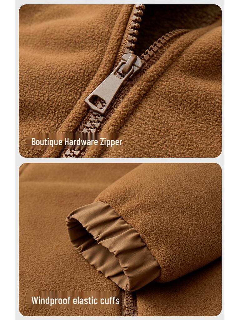 Men's Thickened Fleece Jacket with Stand Collar - Casual Autumn/Winter Outdoor Hoodie