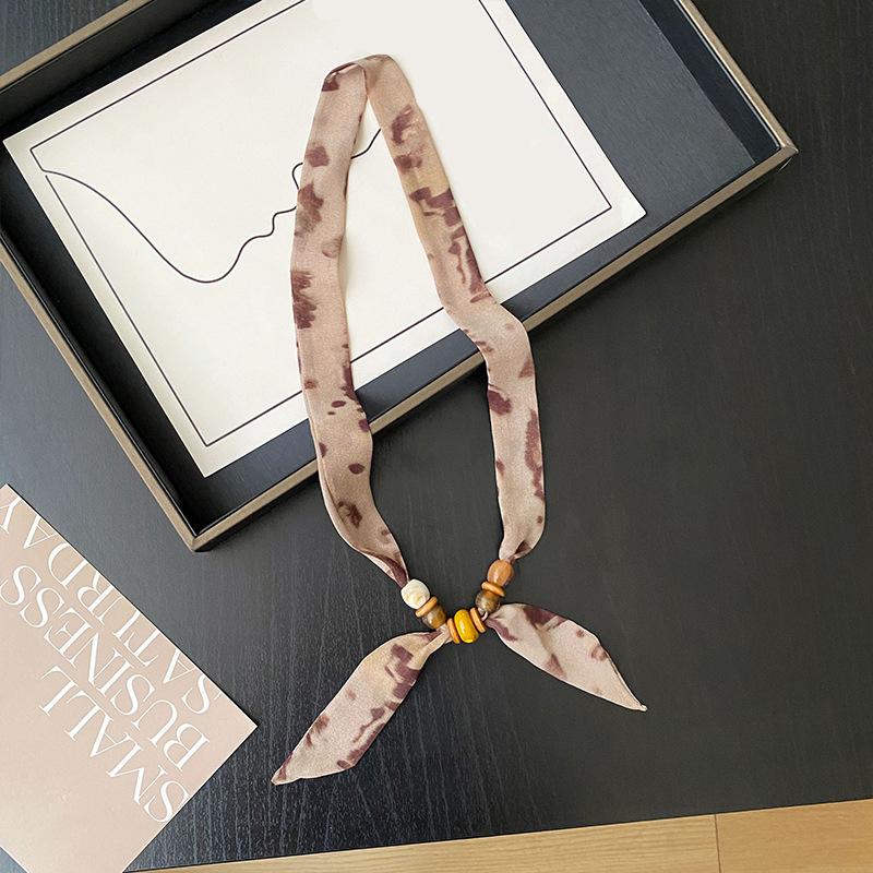 Retro Style Beaded Long Scarf Chain Necklace for Women Fashion Accessories Necklace Scarf Hijab Tie Bag Handle Ribbon Hairband