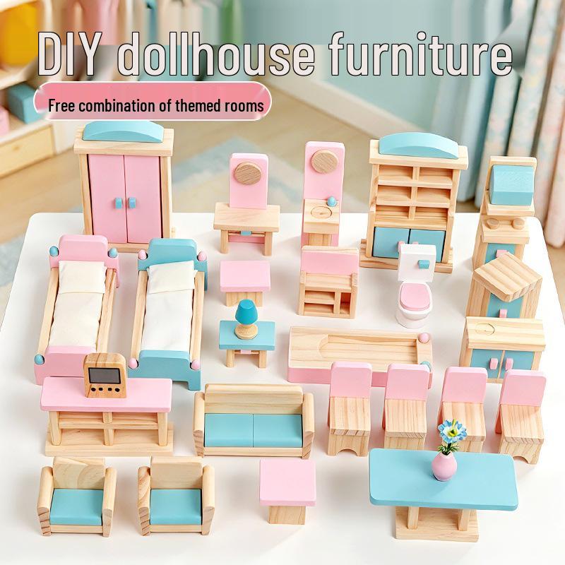 Wooden Dollhouse Furniture Set for Children s Role Play