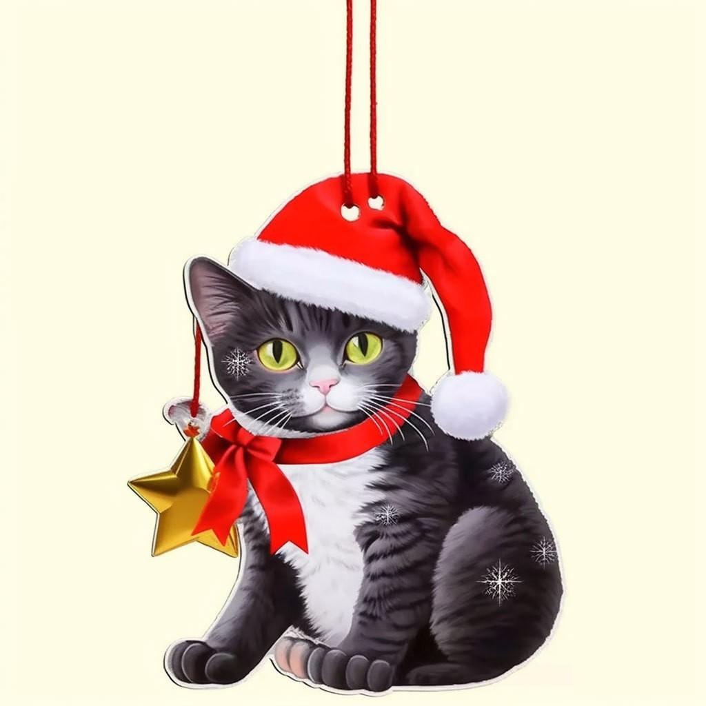 Cute Cat Pendant Cartoon 2D Acrylic Christmas Kitten Charm Ornament Funny Christmas Cat Ornament For Homes Christmas Tree Cars