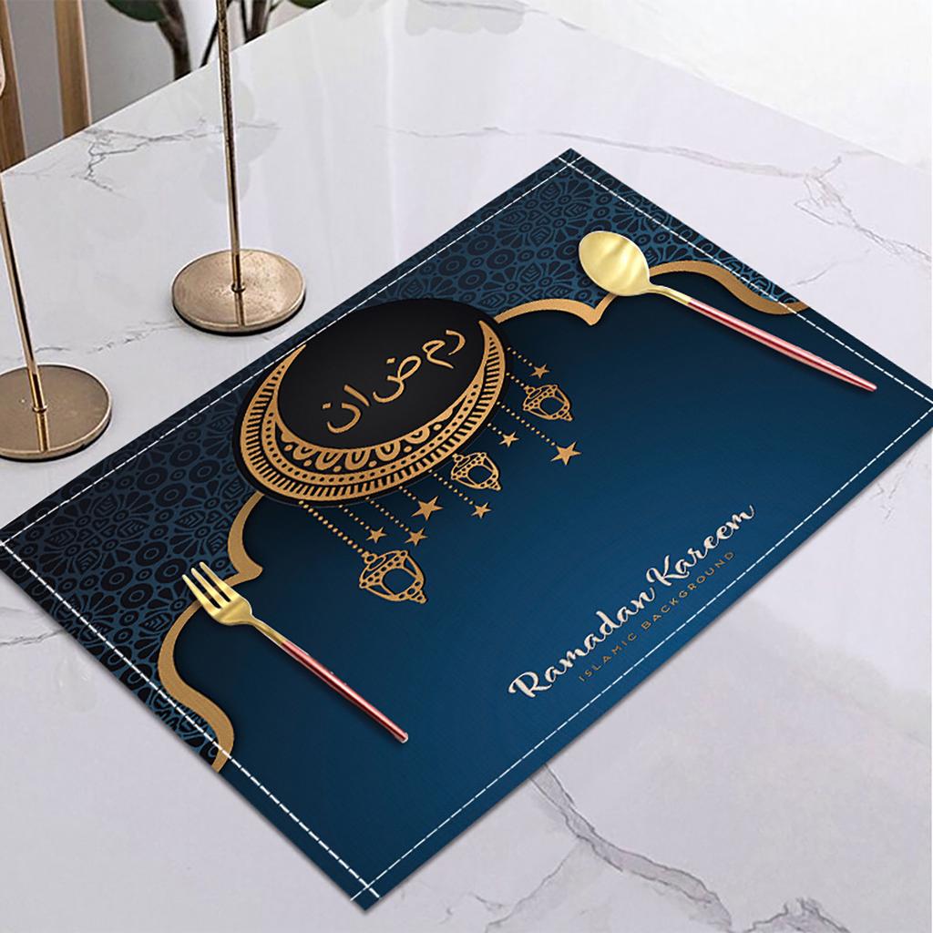 Ramadan Linen Placemat Eid Mubarak Table Ornaments Muslim Islam Party Supplies Ramadan Mubarak Kareem Home Decorations 42x32cm