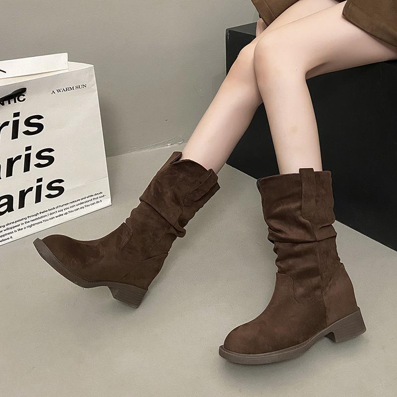 Pile boots women's medium boots children 2025 spring and autumn new Maillard western cowboy short boots Martin boots thin boots