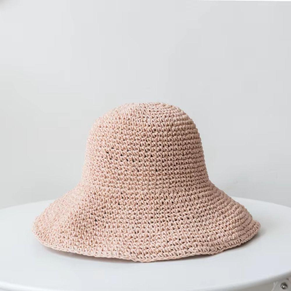 Korean Style Beach Sun Hat Solid Color Summer Bucket Hat Fashion Crochet Straw Hat  Fishing