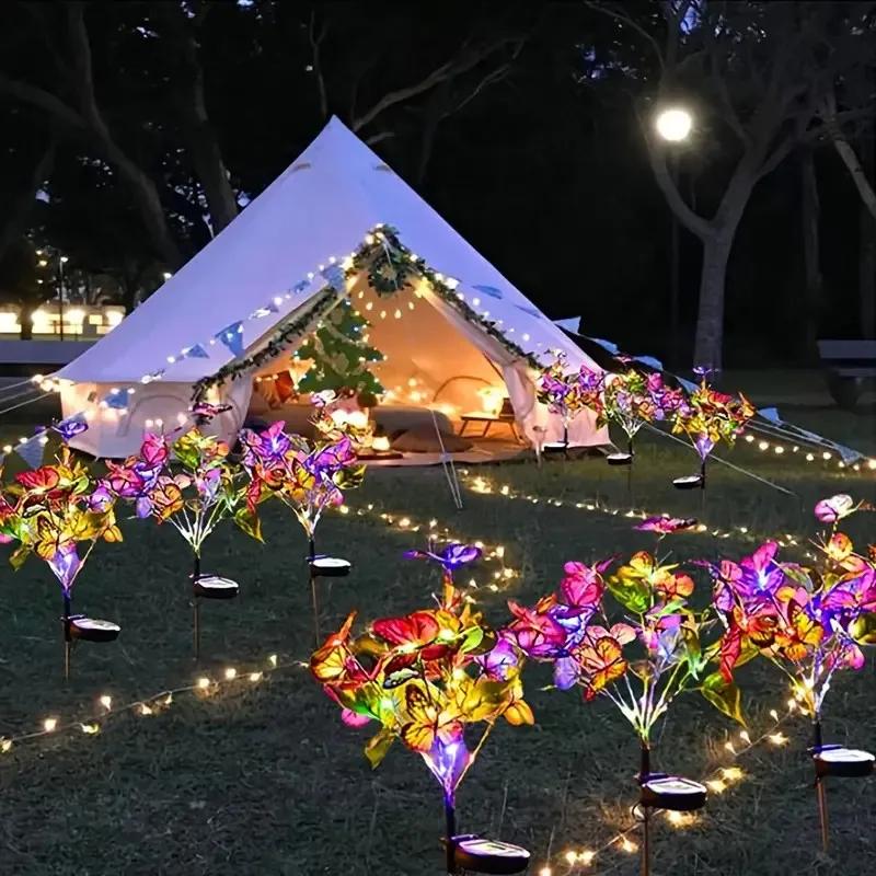Outdoor Solar Simulation Colorful Butterfly Sunflower LED Lawn Lamp Landscape Garden Sunmer Lights for Camping Wedding Decor
