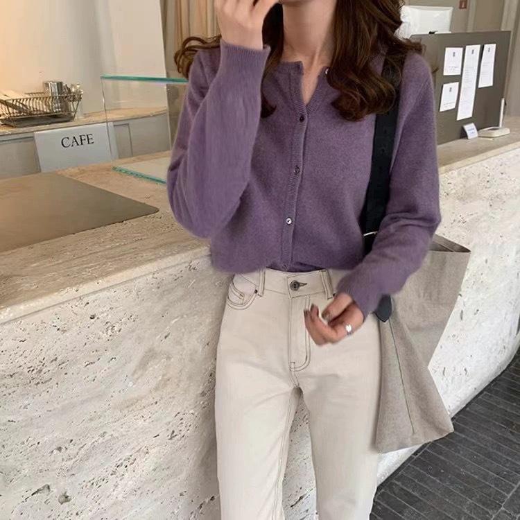 Sweater Women Cardigan Spring Autumn Thin Coat Layer Base Layer Cropped Round Neck Knit Top Wholesale