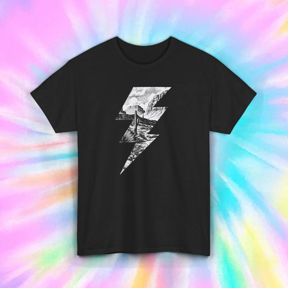 Lightning Bolt Desert Scene T-Shirt | Vintage Landscape Graphic Tee 4XL