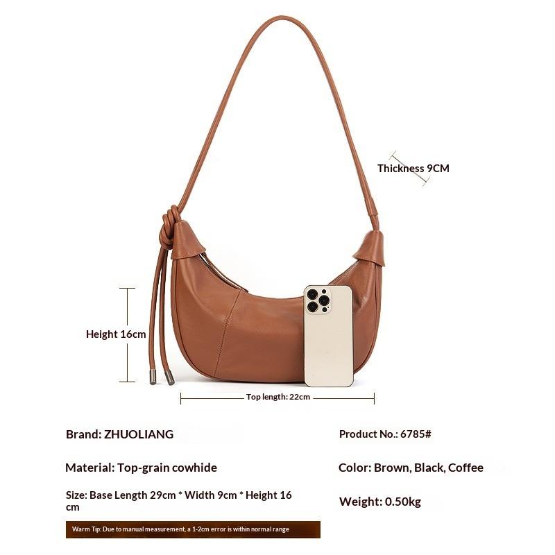 Design Sense Leather Moon Bag Casual Commuter Underarm Bag Large Capacity Soft Cowhide Croissant
