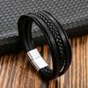 Men' Titanium Braided Leather Bracelet Adjustable Wrist Gift