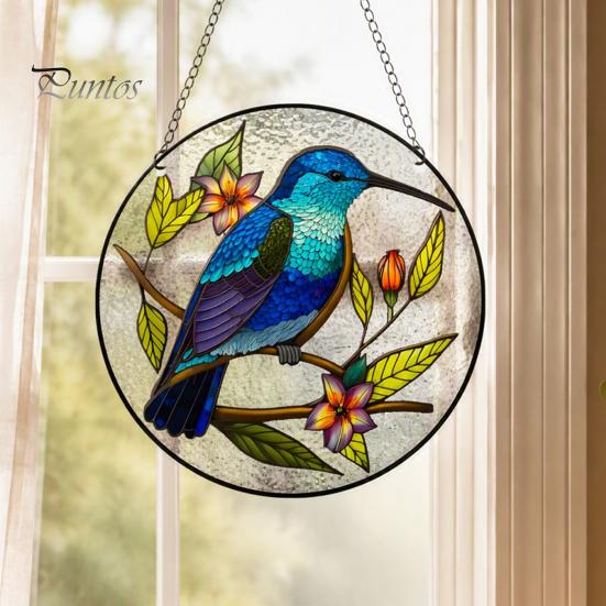 Sunlight Reflective Window Decoration Colorful Hummingbird Wall Hanging Decoration, Stained Acrylic Suncatcher for Easy Install Pendant Decor,