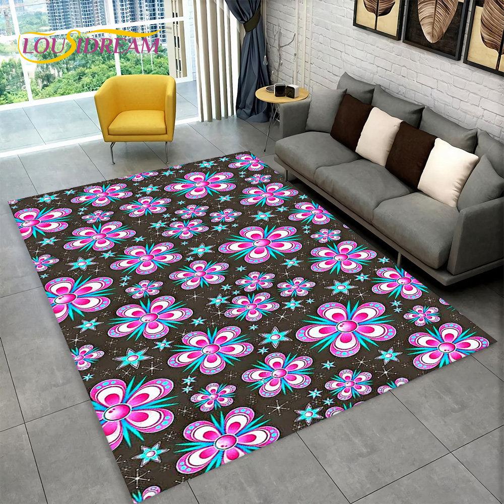 3D Nordisk Luksus Blomst Rose Områdeteppe Stort, Teppeteppe for Hjem Stue Soverom Sofa Dørmatte Dekor, Sklisikre Gulvmatter for Barn