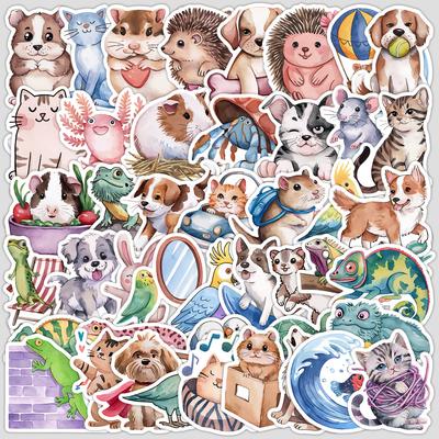 50 Cute Watercolor Animal Graffiti Stickers Hand Account Material Stickers Stationery Suitcase Notes Waterproof Stickers