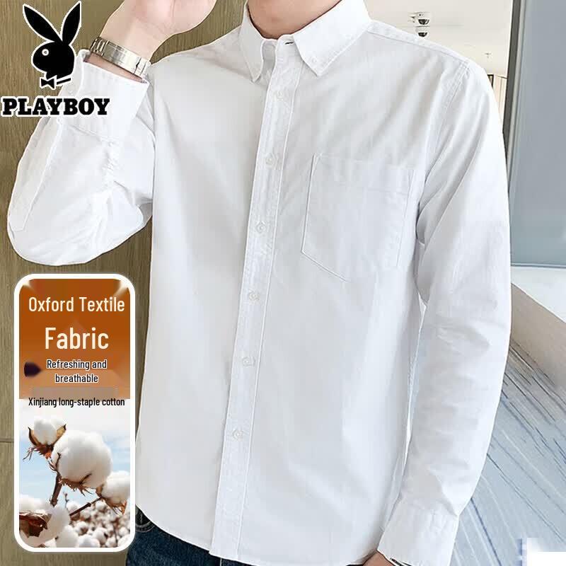 Playboy Men s Pure Color Oxford Long Sleeve Shirt L