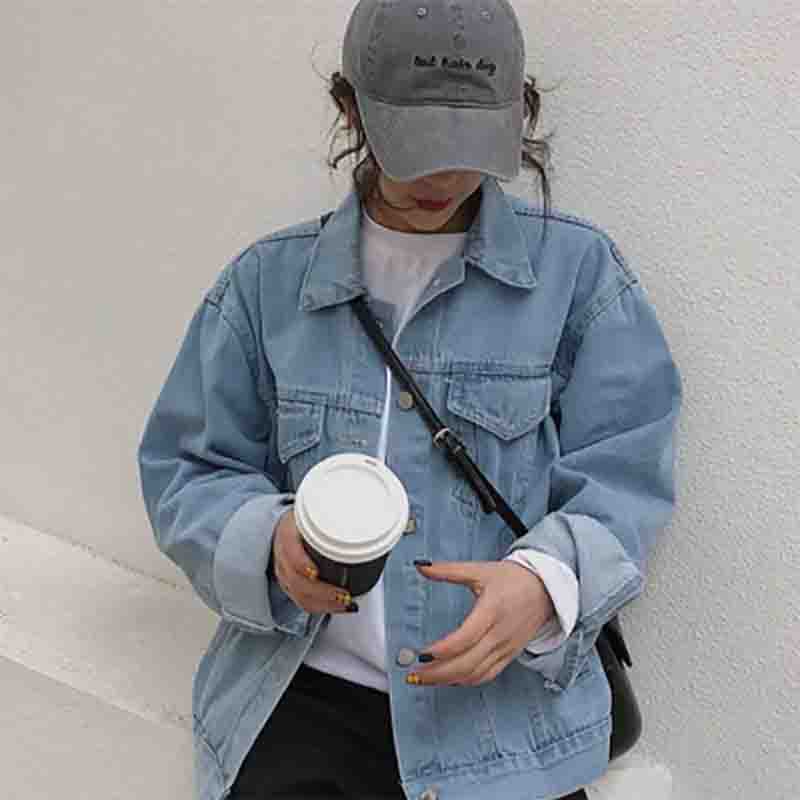 

Женская джинсовая куртка свободного покроя весна-осень в корейском стиле, универсальный топ, модная одежда, повседневное пальто, панк-стритстайл, уличная одежда S