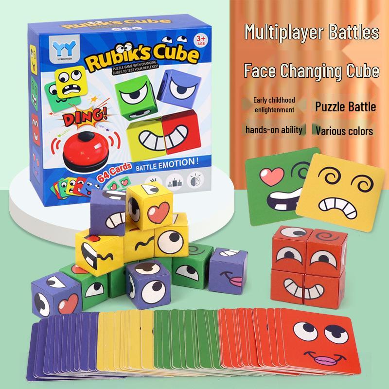 Face-Changing Cube Puzzle: Educational and Fun Building Blocks for Parent-Child Interaction, with Focus and Truth or Dare Game Elements.