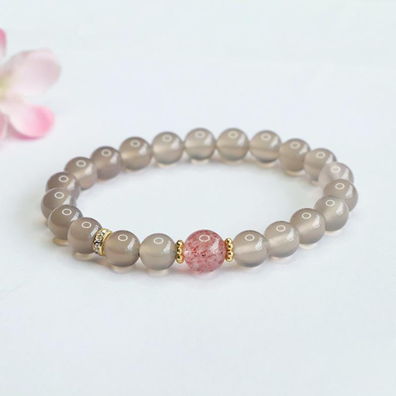 

Браслет из натурального дымчато-фиолетового халцедона, браслет из клубничного хрусталя, старинные ювелирные изделия Mn4062307 8mm