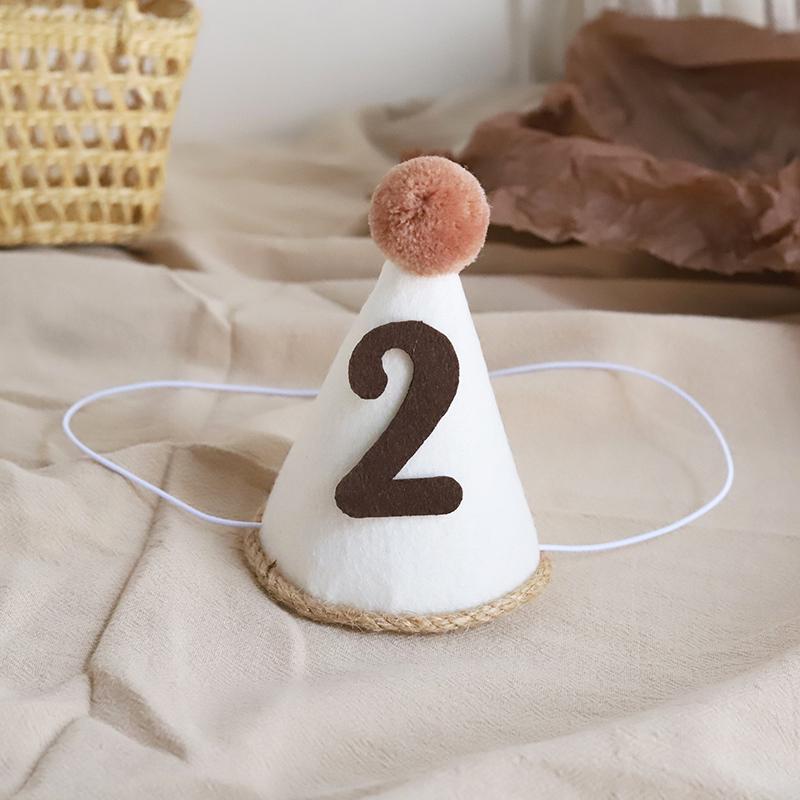 Mori Girl Cream Felt Birthday Hat for Children's 1st Birthday Photoshoot