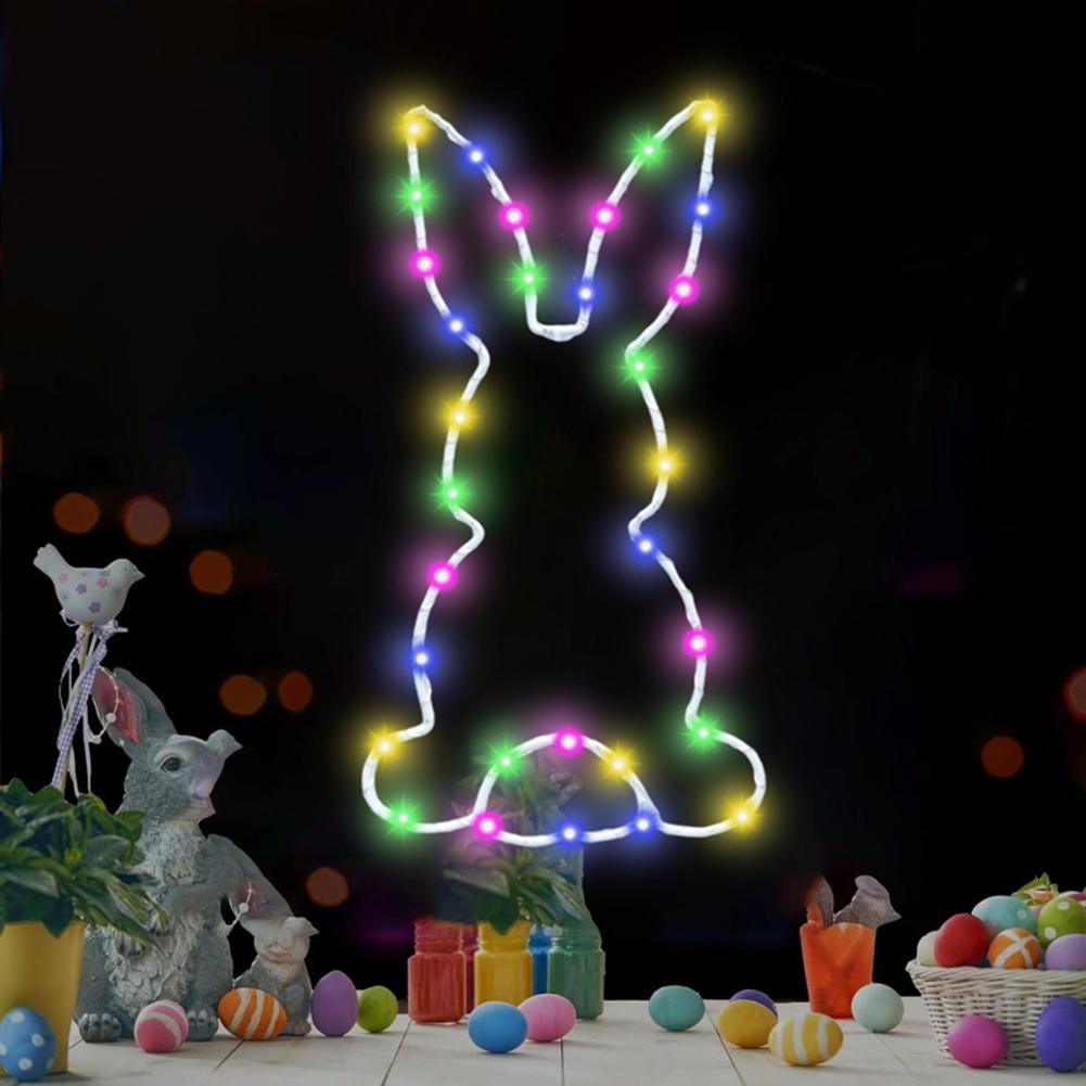 2Pcs LED Easter Hanging Fairy Lights with Suction Cup Cute Bunny Window Light Battery Operated for Festive Atmosphere Decoration