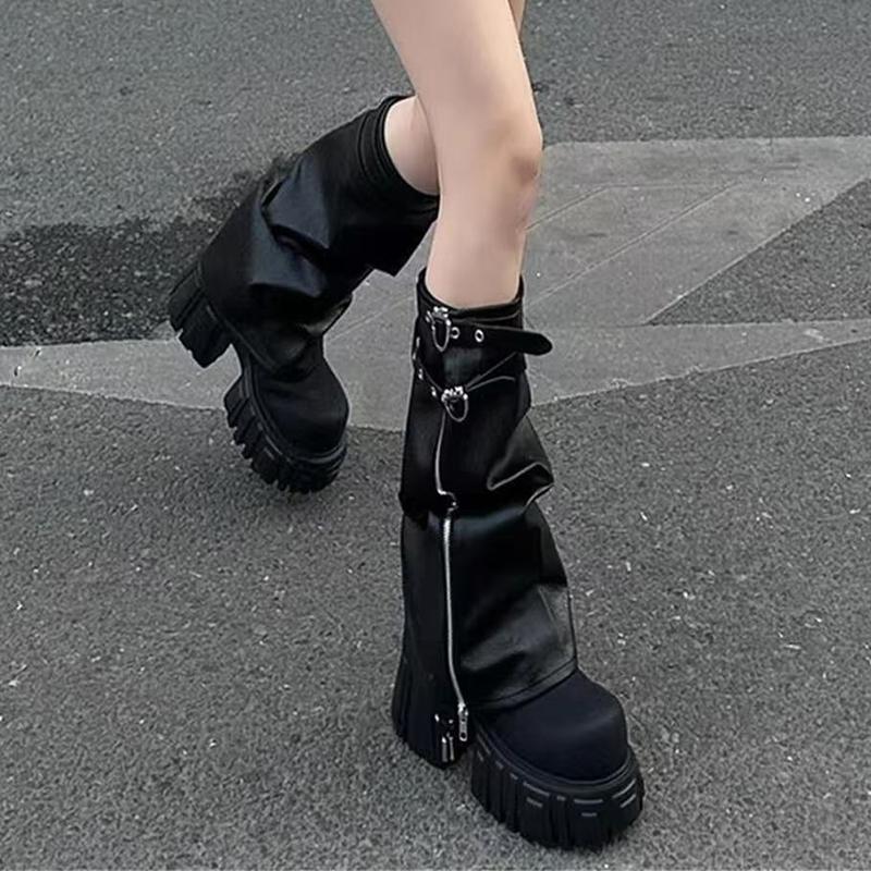Fashion Designer Women's High Boots Platform Knee High Heeled Shoes Winter 2025 Goth Motorcycle Boots New Walking Chelsea Mujer Botas