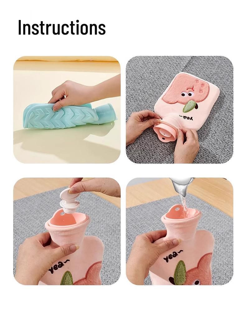 Explosion-Proof Hot Water Bottle with Cute Plush Cover - Ideal for Abdomen and Bed Warmth