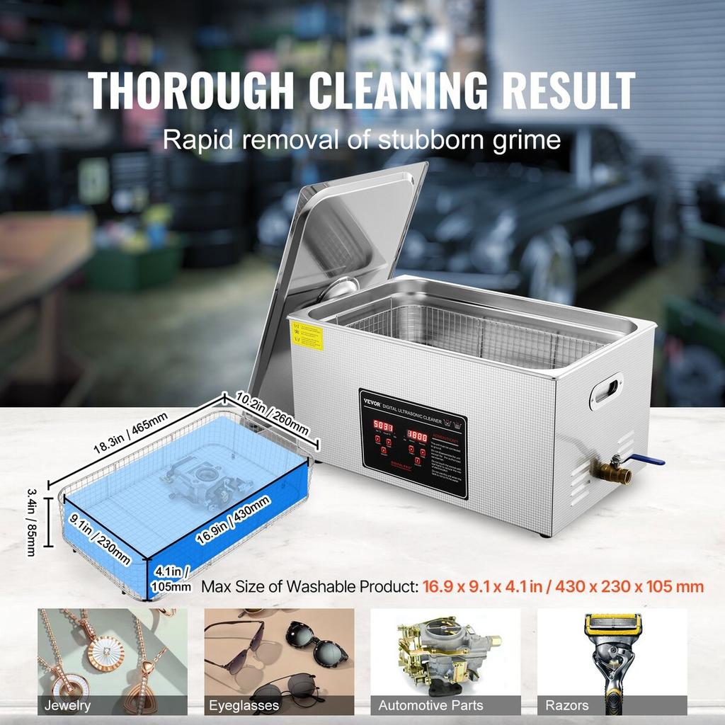 Ultrasonic Cleaner with Digital Timer & Heater, Professional Ultra Sonic Jewelry Cleaner, Stainless Steel Heated Cleaning Machine for Glasses Watch