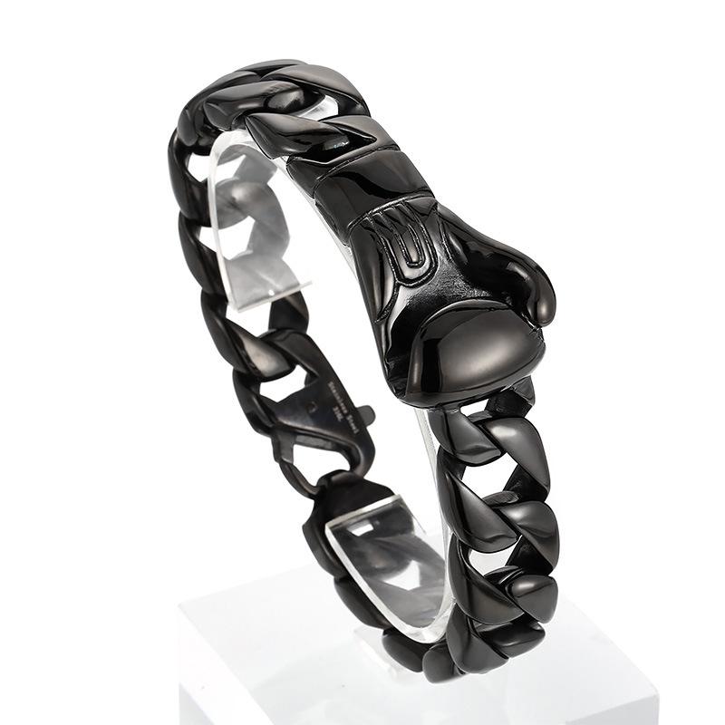 Punk-Style Men's 316L Stainless Steel Cuban Chain Bracelet with Boxing Glove Charm
