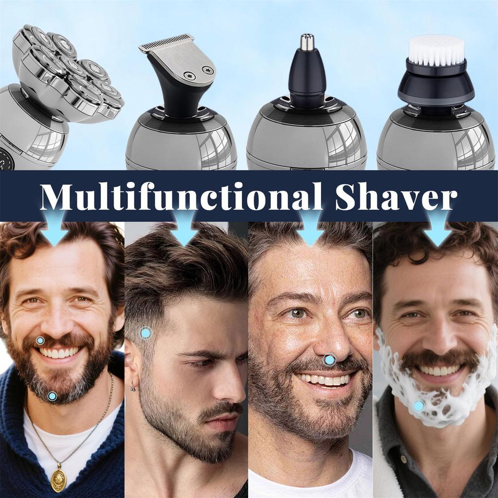 Shaver For Men, Wireless Charging Floating Head Shaver, IPX7 With 7 Rotating Shaver Heads, Nose Hair Sideburn For Body, Face
