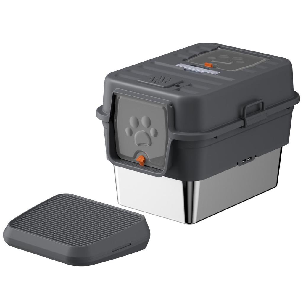 Odor-Proof Stainless Steel Enclosed Cat Litter Box with Anti-Splash Top Entry