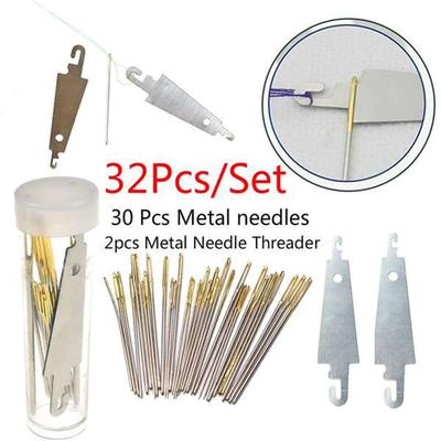 32 Pièces Accessoires de Broderie pour la Maison et le Salon Enfile-fil Aiguilles à Coudre en Acier Inoxydable Aiguille à Point de Croix