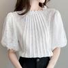 Fashion Summer Short Sleeve White Lace Blouse Shirt Women Tops