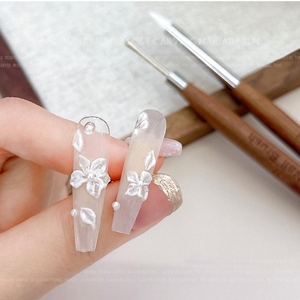 1/2Pc Double-ended Silicone Nail Art Carved Pen 16x1cm Multi-Function Mix Gel Nail Builder Pen DIY Painting/Sculpture Nail Brush