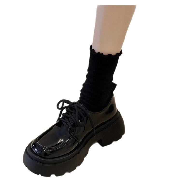 Black platform versatile lace-up small leather shoes women's autumn 2025 new retro British style jk loafer single shoes