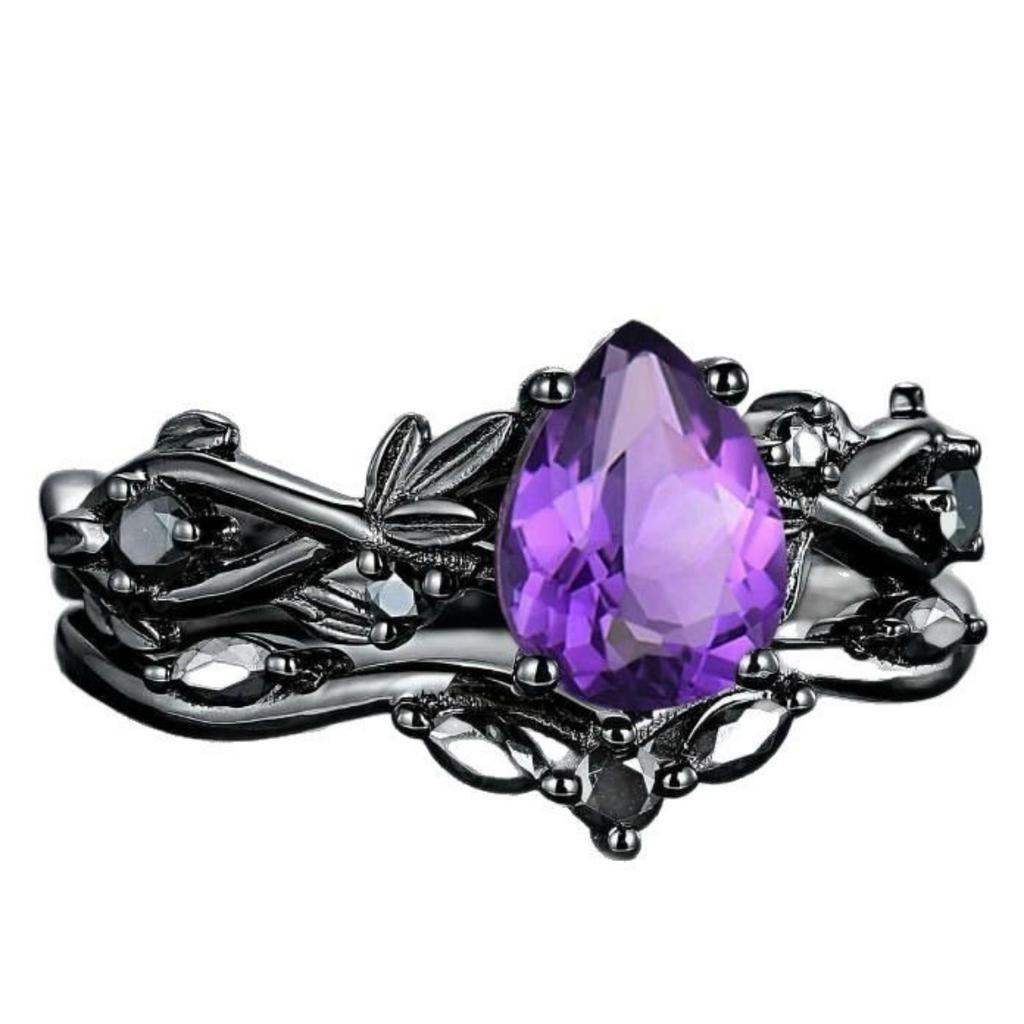 Luxury New Fashion Ring Gun Black Inlaid Purple Diamond Ring European and American Ins Engagement Jewelry Women's Models