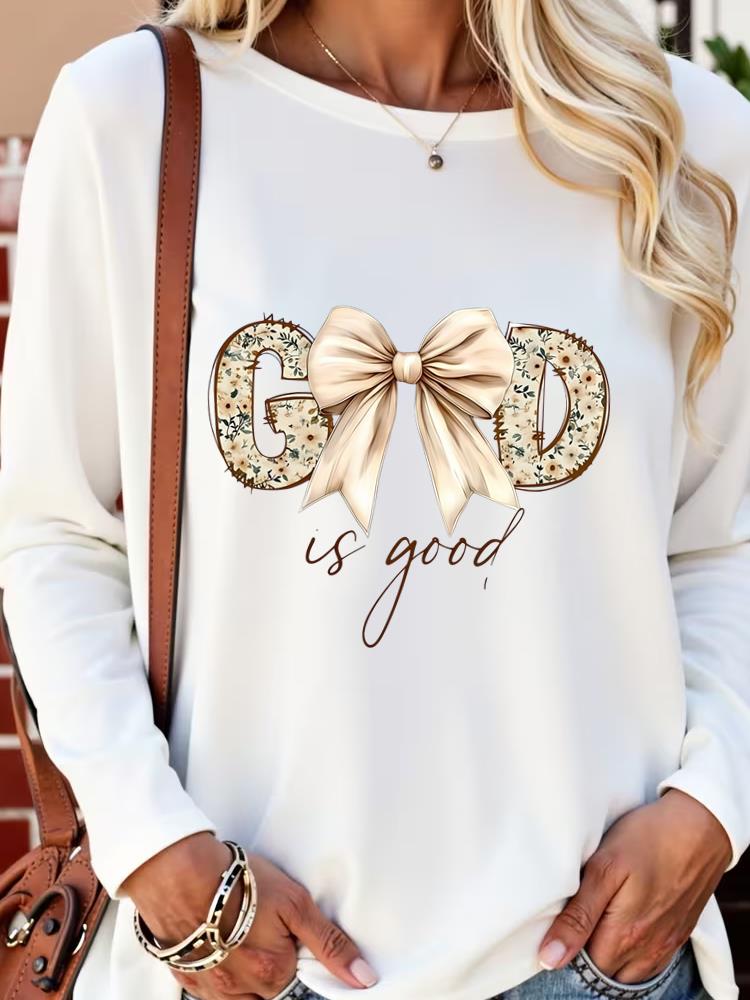 (Asian Size) faith trend flower autumn winter spring Casual Fashion Print T Shirt Tee Women Clothing Top o-neck Graphic Long Sleeve T-shirts